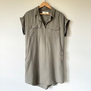Anthropologie Thread & Supply Olive Green Short Sleeve Collared Shirtdress